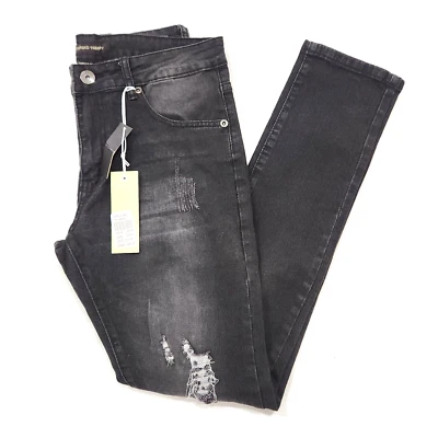 Pantalones de mezclilla para hombre Thread Theory talla 32X32 súper elásticos ajustados negros desgastados Foto 1 de 4