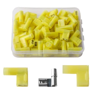 50PCS Yellow Female 12-10AWG Wire Connectors Right Angle Spade Flag Terminals - Picture 1 of 9