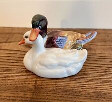 Herend, Hungary-Vintage Porcelain 'Two Courting Ducks' White & Natural C. 1950