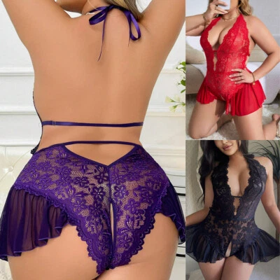Women Lace Sexy Lingerie Nightwear Babydoll Sleepwear Bodysuit Dress Plus Size - Image 1 of 4