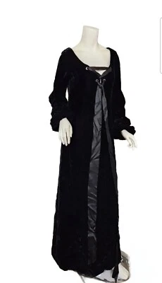 Vtg Saks Fifth Avenue Black Velvet Satin Lace Up Long Sleeve Long Dress 33" Bust - Image 1 of 4