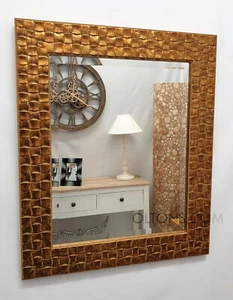 John Lewis Gold Mosaic Wall Mirror Solid Wood Frame Bevelled 66x56cm (26x22inch) - Picture 1 of 5