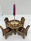Dollhouse Furniture Wooden Table & Chairs Carved “I Love You” with Umbrella