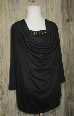 Sag Harbor Womens Sz 1X Black Draped Neck Top Animal Print Beaded Mobwife Glam — 第 1/4 张图片