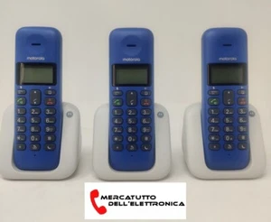 Telefono Cordless Motorola T303 Plus TRIO Rubrica 50 NUMERI Vivavoce BLU - Foto 1 di 2