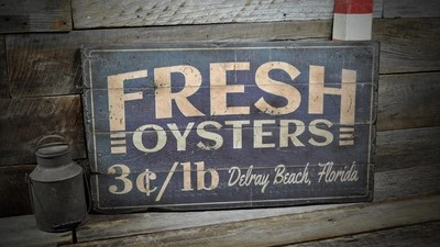 THE LIZTON SIGN SHOP Custom Fresh Oysters Destination Sign - Rustic Hand Made Wooden Sign
