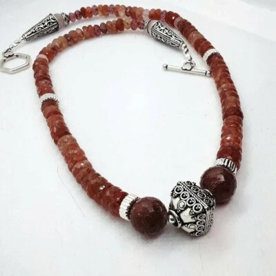 STRAWBERRY QUARTZ HEISHI NECKLACE BERRY QUARTZ BALI STERLING SILVER 18 INCH - Image 1 of 4