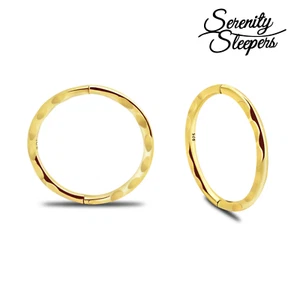 24K Gold Plated 925 STERLING SILVER Faceted Sleeper Hoop Earrings NEW - Tracked - Picture 1 of 10