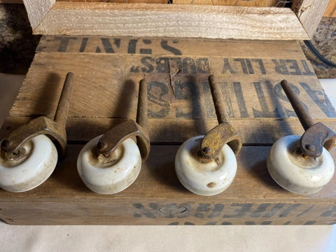 Set of 4 Vintage White Porcelain Furniture Casters Cover