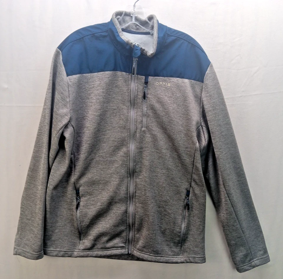 Chaqueta polar grande Orvis para hombre gris azul cremallera completa bolsillos de rendimiento al aire libre Foto 1 de 4