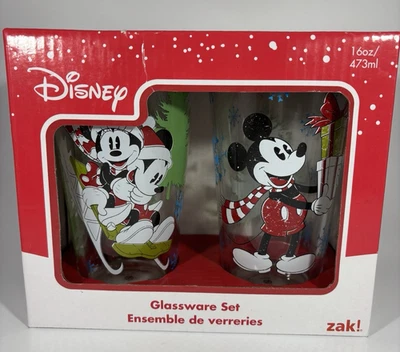 Рождественские очки Disney Mickey & Minnie Mouse 16 унций набор из 2 от Zak! НОВЫЙ - Изображение 1 из 4