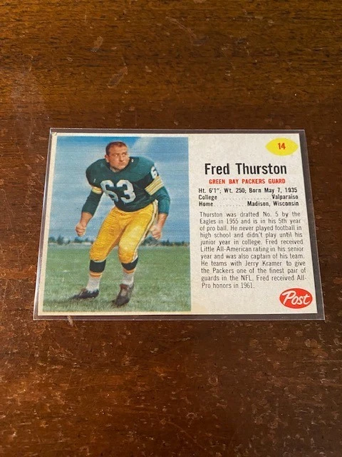 1962 Post - Fuzzy Thurston #14 Fred on Card (RC) - FREE SHIPPING - Image 1 of 1
