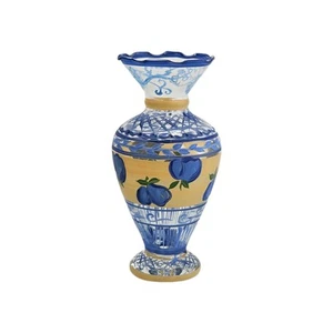 Tracy Porter Hand Painted Blue Bud Vase 6-1/2" glass blueberries berries fruit - Picture 1 of 7