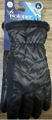 ISOTONER SLEEK HEAT GLOVES  S/M SMARTDRI & TOUCHSCREEN BLACK W/FAUX FUR CUFF - Image 1 of 4