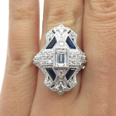 ROSS SIMONS 925 Sterling Silver Lab-Created Sapphire & C Z Bohemian Ring Size 6 - Image 1 of 4