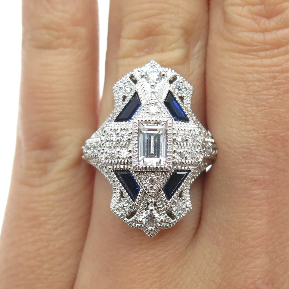 ROSS SIMONS 925 Sterling Silver Lab-Created Sapphire & C Z Bohemian Ring Size 6 - Image 1 of 4