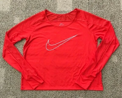 Womens Nike Dry Long Sleeve Running Top Red Size Large L 799576-696 - Image 1 of 3