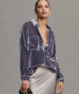 Anthropologie Pilcro The Hadley Velvet Buttondown Shirt Top XXSNWT - Picture 1 of 2