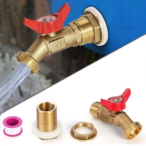 Brass Rain Barrel Spigot Quarter Turn Ball Valve Spigot with Bulkhead Fitting - Picture 1 of 12