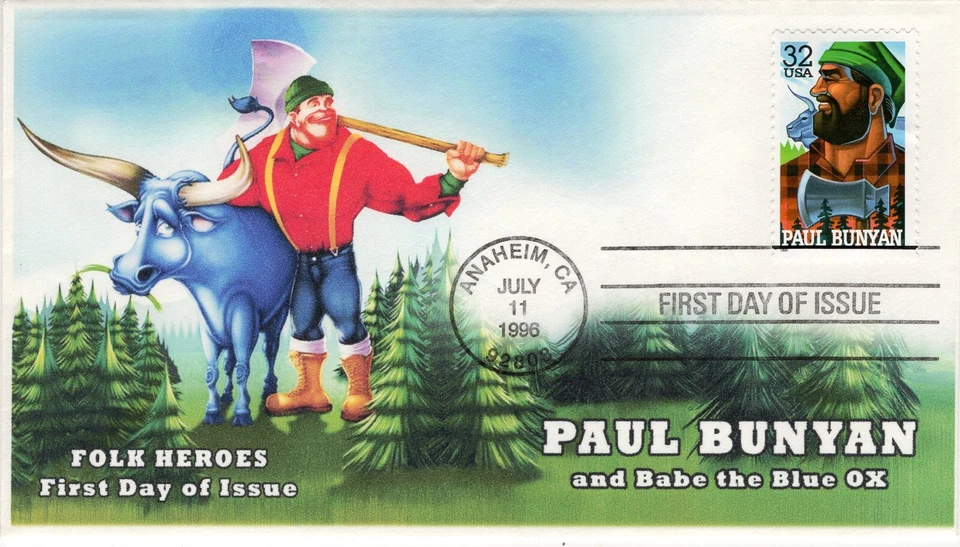 AO-3084-3, 1996, Folk Heroes, Add On Cachet ,First Day Cover, Standard Postmark, - Image 1 of 1