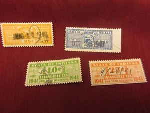 State of Indiana intangible tax stamps X4 1940 / 41 revenue 05, 10, .25 P3022 - Picture 1 of 2