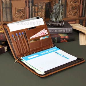 Genuine Leather Portfolio Office Folder Tablet Case Organizer For iPad Pro 12.9 - Picture 1 of 19
