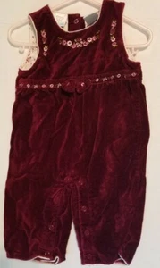 Koala Baby Velvet Jumper 6/9 Month Vtg Doll Clothes Floral Burgundy Pants Snap  - Picture 1 of 2