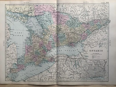 1891 Ontario Hand Coloured Original Antique Map by G.W. Bacon - Image 1 of 4