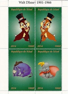 HOJA DE ESTAMPILLAS DE PERSONAJES DE DISNEY CHIP AND DALE EEYORE DUMBO 2014 SIN MONTAR O NUNCA MONTADA - Imagen 1 de 1
