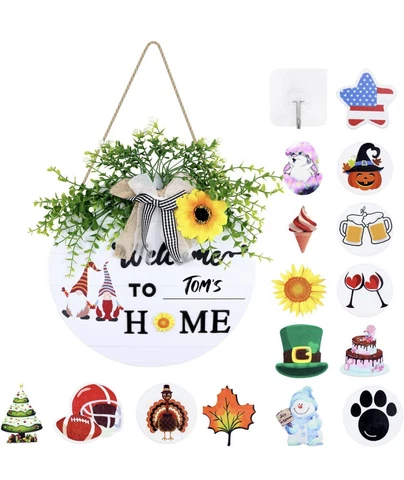 Interchangeable Front Door Welcome Sign Seasonal Welcome Sign White with 15 Cover