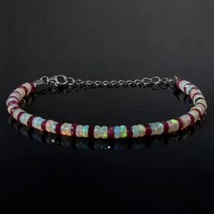 Natürlicher weißer äthiopischer Opal + Rubin Korund Rondell Armband/Fußkettch... - Bild 1 von 9