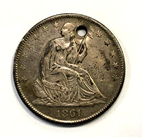 1861 O Liberty Seated Half Dollar XF Extra Fine Details New Orleans - Holed Cover