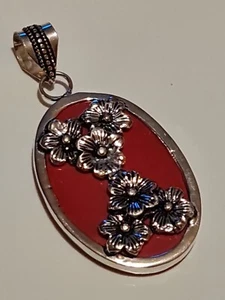 925 silver & Red Coral pendant. stunning! Siver Flower detail 1665 - Picture 1 of 5