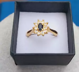Real Sapphire Engagement Dress Ring In Gold Plated Metal Size Q Boxed Jewellery - Picture 1 of 8