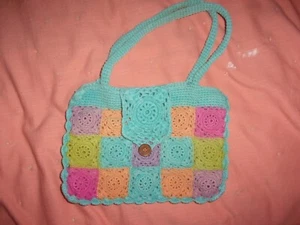 VINTAGE HANDMADE CROCHETED HIPPY STYLE PURSE/HANDBAG - PRETTY - Picture 1 of 6