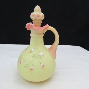 Fenton Burmese Petite Floral Hand Painted Cruet Special Order 1990 GLOWS!!! W315 - Picture 1 of 7