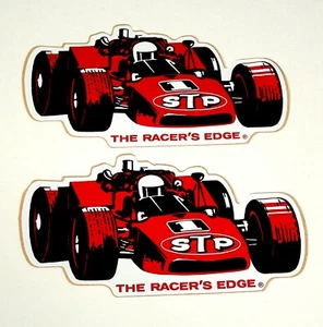 2 Vintage STP Oil Indy Racing Car The Racers Edge Sticker 1960s NOS New F1 Cart - Picture 1 of 3