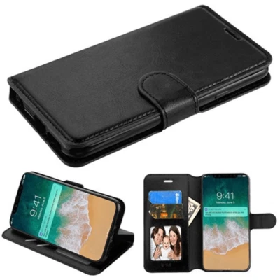 Leather Flip Wallet Phone Holder Protective Case BLACK for iPhone 7 Plus/8 Plus - Image 1 of 2