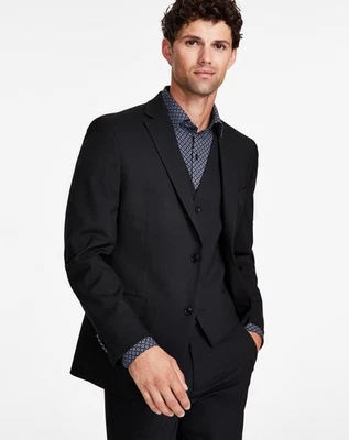 360 美元全新 ALFANI 男式 44L 纯黑色修身西装外套运动外套西装外套 — 第 1/4 张图片