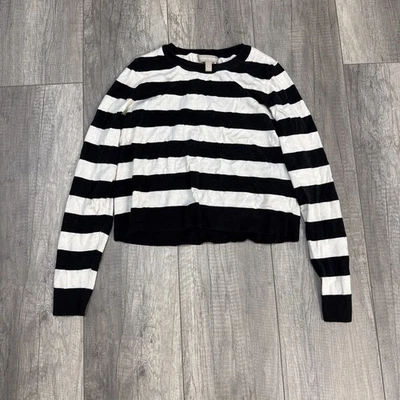 Suéter de mujer Banana Republic a rayas blanco y negro manga larga talla pequeña Foto 1 de 4