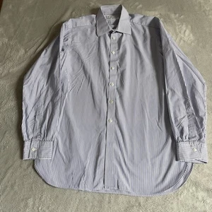 Turnbull & Asser Hemd Herren 17 43 cm blau weiß Baumwolle gestreift Cutaway Kragen - Bild 1 von 16