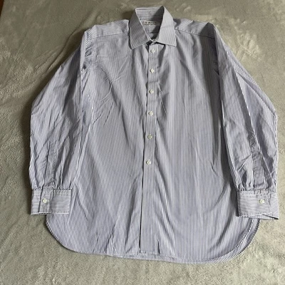 Camisa Turnbull & Asser Para Hombre 17 43cm Azul Blanco Algodón Rayas Cuello Cortado Foto 1 de 4