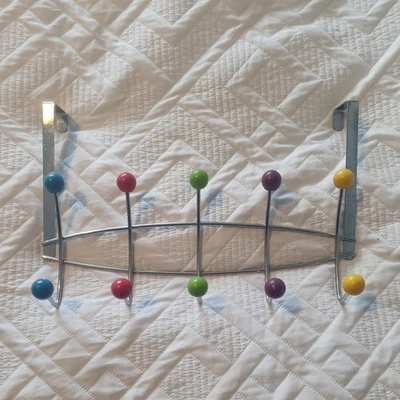 Over Door 10 Hook Chrome Coat Hanger Frame With Multi-Coloured Balls (U) - Image 1 of 4