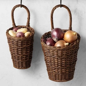 Williams Sonoma Brown Wicker Onion Basket~ Nesting Set of 2 NEW Without Tags - Picture 1 of 9