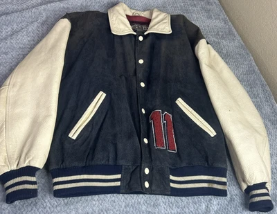 World Soccer Championship Leather Letterman Bomber Jacket Men's M Vintage 90s - Image 1 of 4
