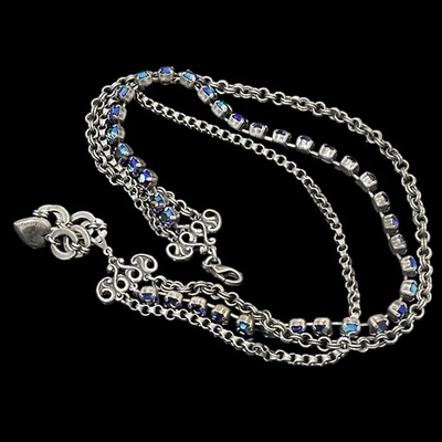 Collar Mariana 3 Hilos Chapado en Plata Cadenas Retorcidas Cristales Aurora Boreal Foto 1 de 4
