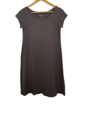 Eileen Fisher 女式船领 T 恤连衣裙短袖棕色 XS 码 — 第 1/4 张图片