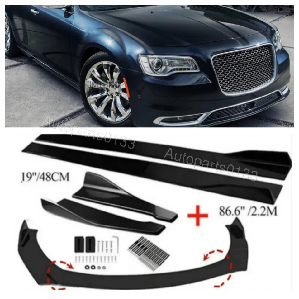 For Chrysler 300C 2004-2021 Front Bumper Spoiler Kit+Side Skirt+Rear Lip Rod Foto 1 de 4