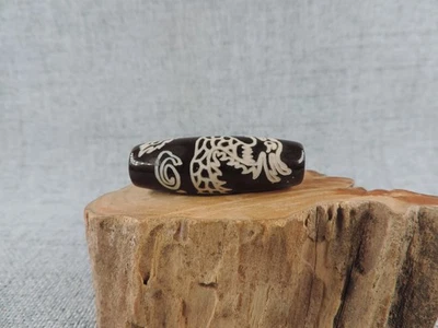 Antiguo amuleto de cuentas Dzi de energía tibetana con patrón de dragón Tibet Gzi Bead E5 Foto 1 de 4