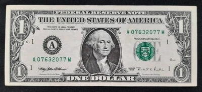 💵 1995 $1 Nota da Reserva Federal – Nota de um dólar circulada EUA - Imagem 1 de 2